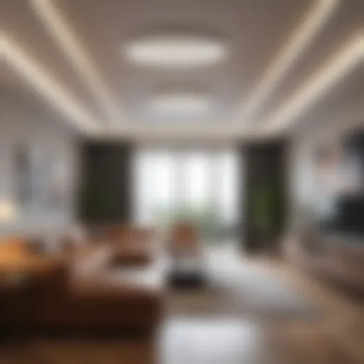 Modern long ceiling light in a stylish living room