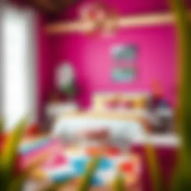 Colorful rug complementing vibrant bedroom decor