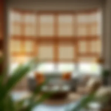 Elegant Arrangement of Matchstick Bamboo Blinds Elegant arrangement of matchstick bamboo blinds in a modern living space