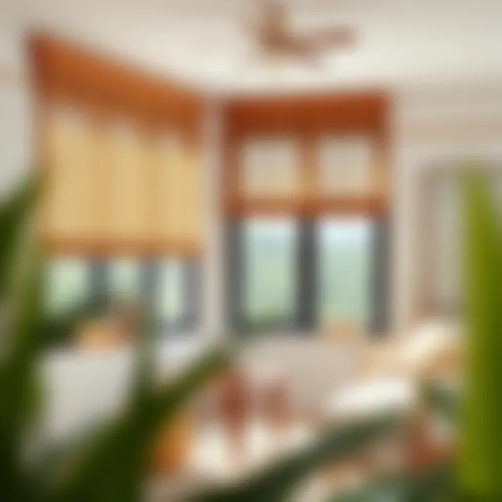 Stylish Interior with Matchstick Bamboo Blinds Stylish interior utilizing matchstick bamboo blinds for light control