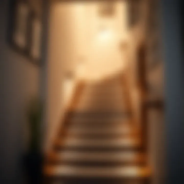 Design Options for Indoor Stair Lighting A thoughtfully designed stairway featuring multiple lighting options