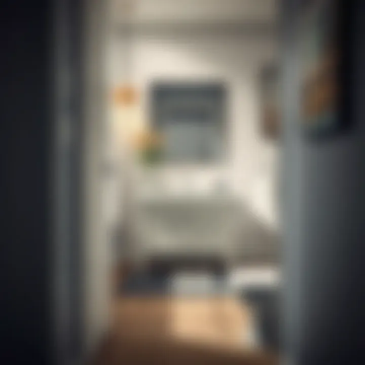 Efficient Use of Space: Compact Vanity with Storage Compact narrow white bathroom vanity with storage options