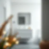 Sleek narrow white bathroom vanity with modern fixtures