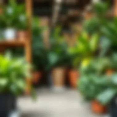 Trendy market display of various house plants