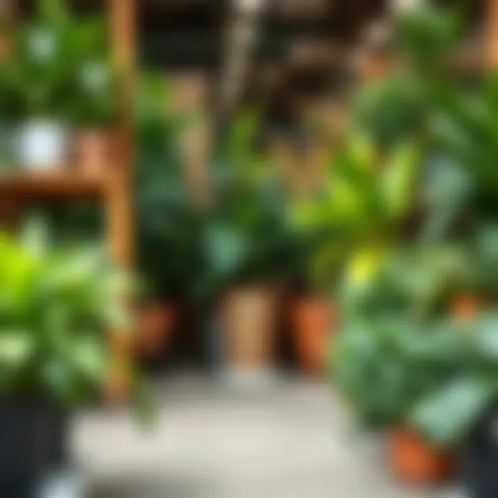 Trendy market display of various house plants