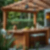 Elegant outdoor butcher block island showcasing natural wood grains