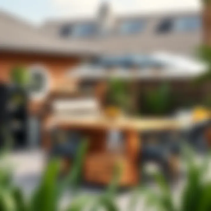 Functional outdoor space with a butcher block island for gatherings