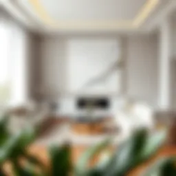 Elegant oversized white abstract artwork enhancing a modern living room