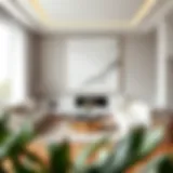 Transforming Spaces with Abstract Elegance Elegant oversized white abstract artwork enhancing a modern living room