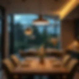 Elegant modern pendant light with dimmer in a contemporary dining setting