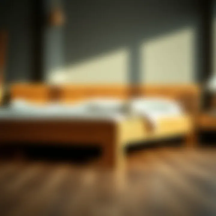 Craftsmanship in Natural Wood Close-up of a natural wood platform bed showcasing craftsmanship