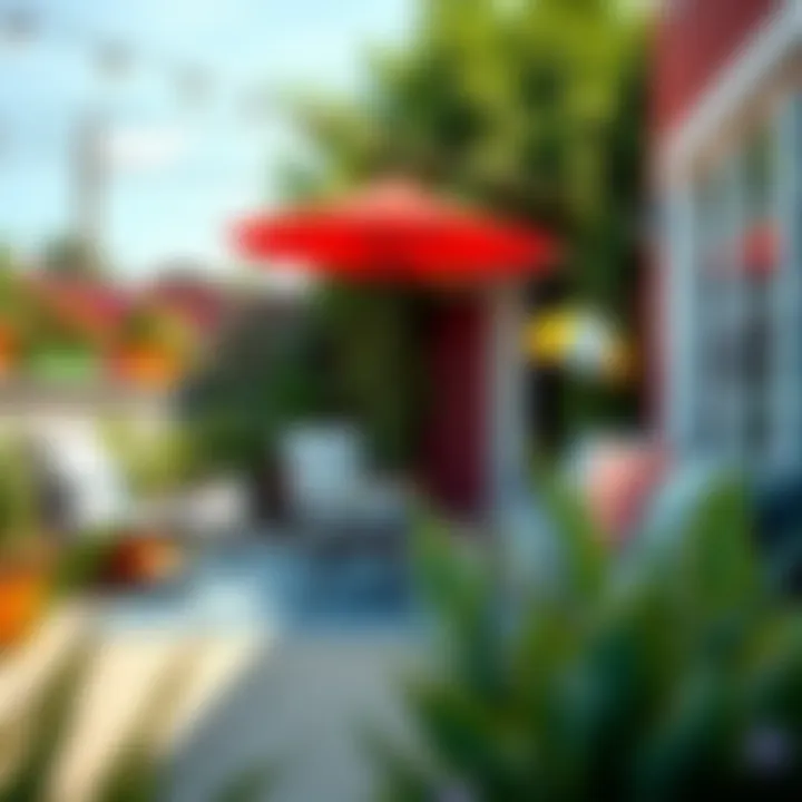 Stylish portable patio furniture set arranged in a vibrant outdoor space.