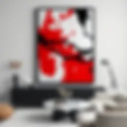 Striking abstract composition in red, black, and white