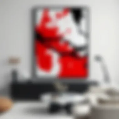 Striking abstract composition in red, black, and white