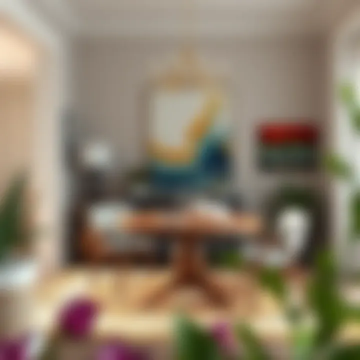 Round entryway table harmoniously integrated with decor