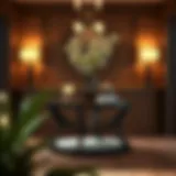 Elegant round entryway table adorned with decorative elements