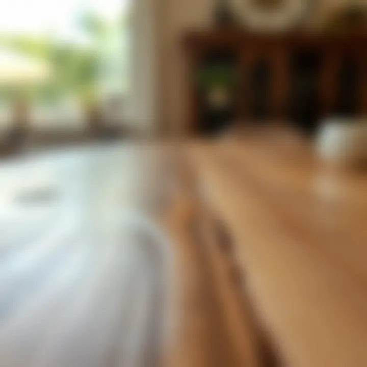 Close-up of a dining table's finish and texture