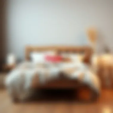 Rustic wooden bed frame adorned with plush bedding