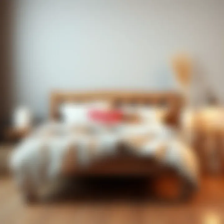 Rustic wooden bed frame adorned with plush bedding