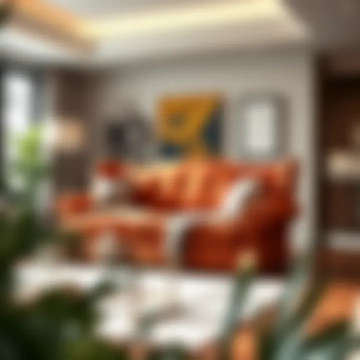 Stylish living room featuring a wingback loveseat with a beautiful slipcover