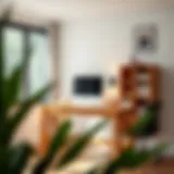 Elegant small wooden computer desk in a cozy home office setting