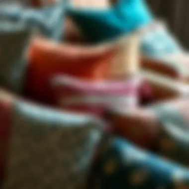 Diverse Decorative Pillows A collection of decorative pillows showcasing various patterns and textures