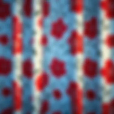 Close-up of intricate floral patterns on shower curtain