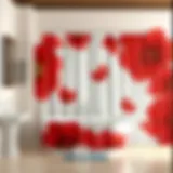 Vibrant red flower shower curtain enhancing bathroom ambiance