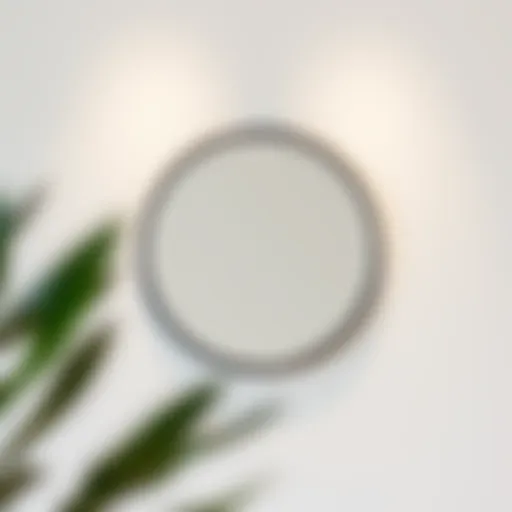 Elegant round wall mirror with a black frame against a minimalist background