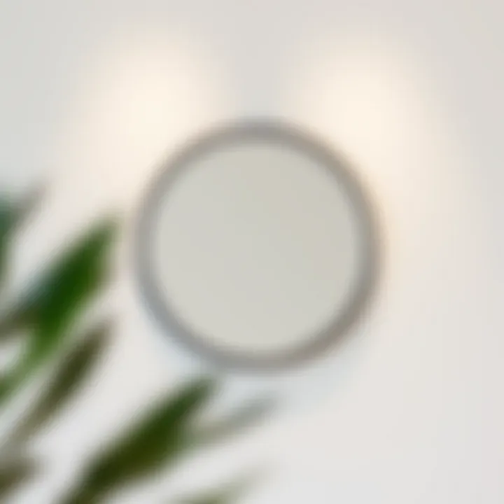 Elegant Round Wall Mirror in Minimalist Setting Elegant round wall mirror with a black frame against a minimalist background