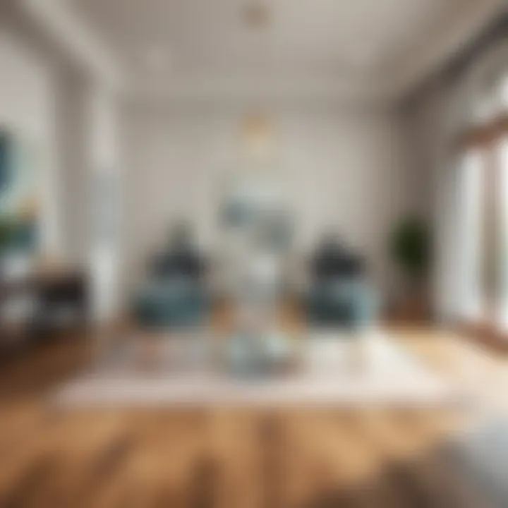 Contemporary Dining Room with Blush and Blue Rug Contemporary dining room featuring blush and blue area rug