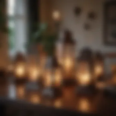 Artistic arrangement of various votive lantern styles on a cozy indoor table