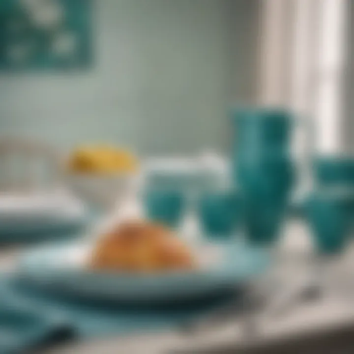 Elegant teal Corelle dinnerware set displayed on a dining table