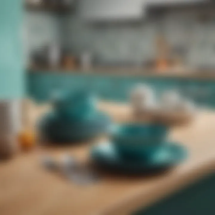 Corelle dinnerware in teal complementing a modern kitchen decor