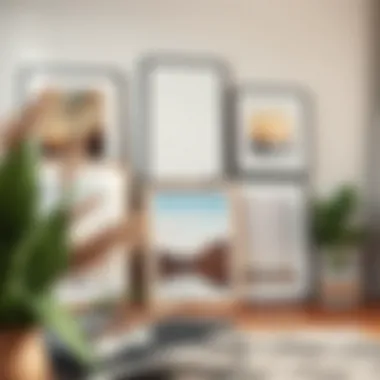 Artistic arrangement of unframed prints leaning against a wall