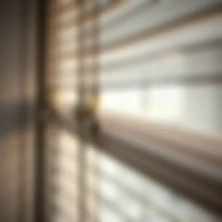 Close-up of intricate window blind mechanisms
