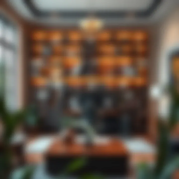 Creative configuration of modular bookshelves in a home office