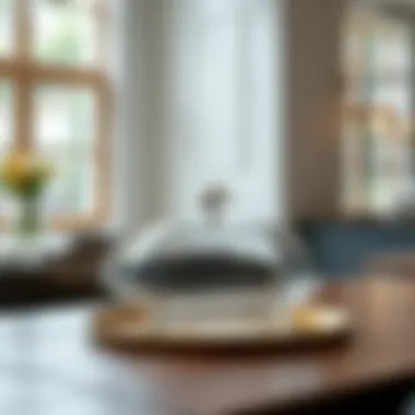 Elegant Dining Table with Clear Glass Butter Dish Clear glass butter dish elegantly set on a dining table