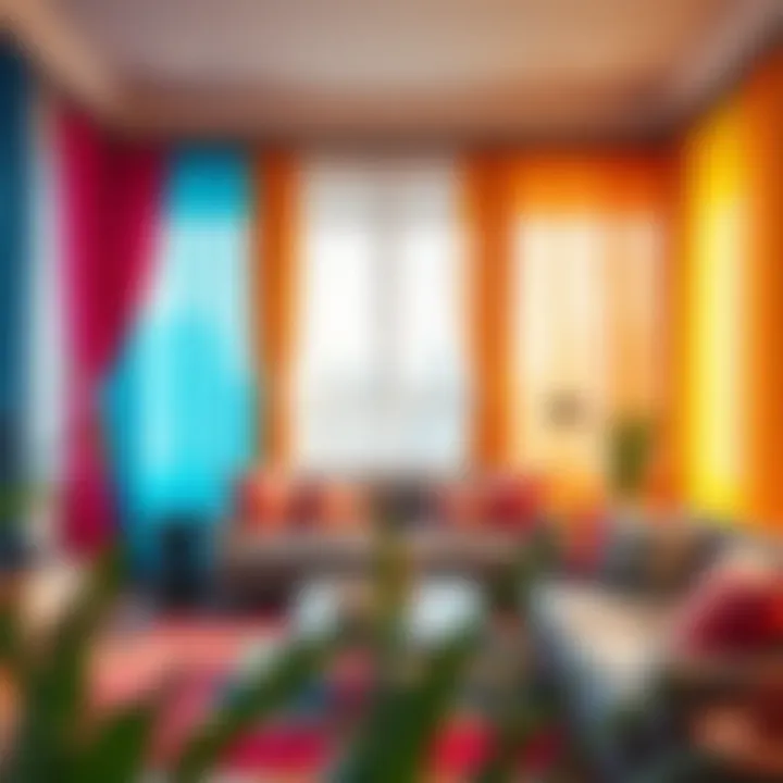 Playful Living Room Decor with Colorful Curtains Colorful curtains enhancing a playful living room atmosphere