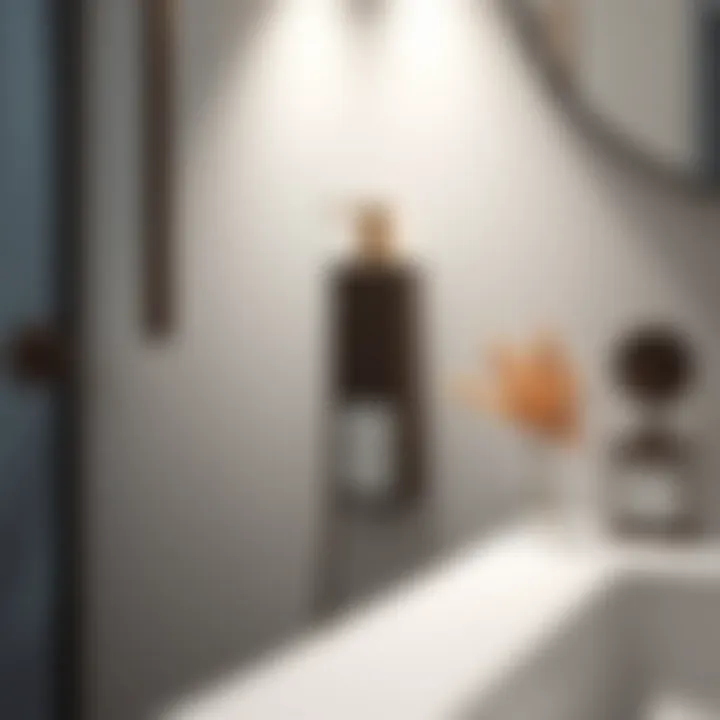 Functional Small Soap Dispenser in Minimalist Bathroom Functional small soap dispenser integrated into a minimalist bathroom design