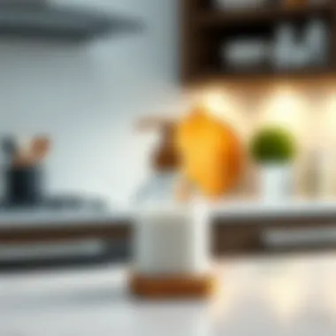 Stylish Small Soap Dispenser on Kitchen Countertop Stylish small soap dispenser placed on a kitchen countertop