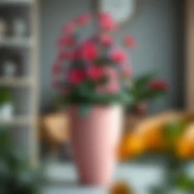 Elegant three-foot tall flower pot showcasing vibrant floral arrangement