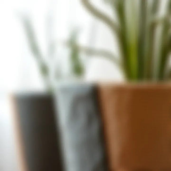 Close-up of the materials used in a tall planter, highlighting texture and durability