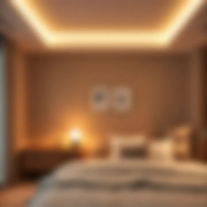 Ambient corner wall lights creating a warm atmosphere in a bedroom