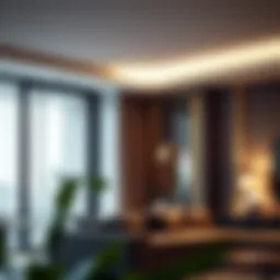 Elegant indoor corner wall light illuminating a modern living space