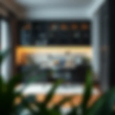 Elegant Home Office Setup An elegant home office setup with a desk and stylish cabinets above, reflecting an organized and inspiring workspace.