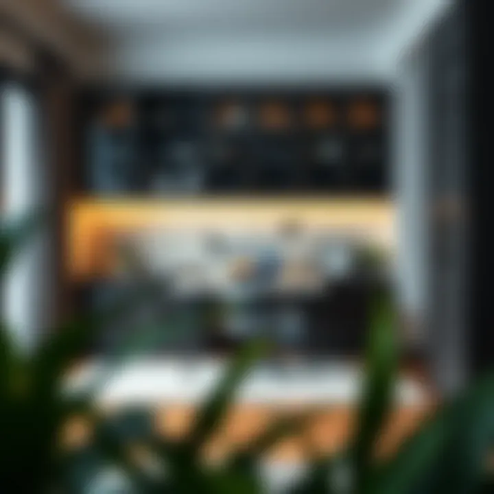 Elegant Home Office Setup An elegant home office setup with a desk and stylish cabinets above, reflecting an organized and inspiring workspace.