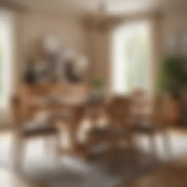 Elegant oak dining set with six chairs arranged beautifully in a well-lit dining room