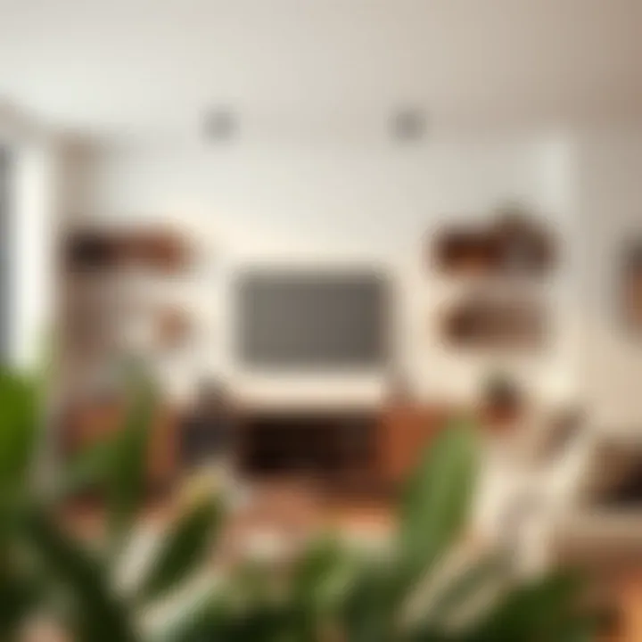 Minimalist Shelf Design in a Warm Living Space Minimalist wall shelf arrangement in a cozy living room