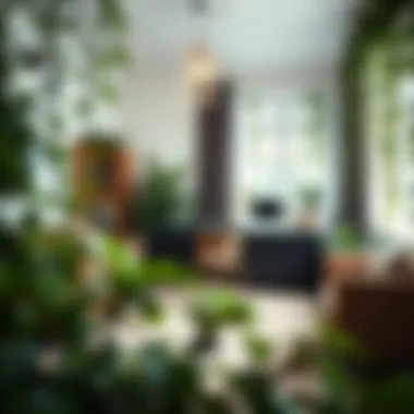 Stylish home office featuring artificial vines as part of the design